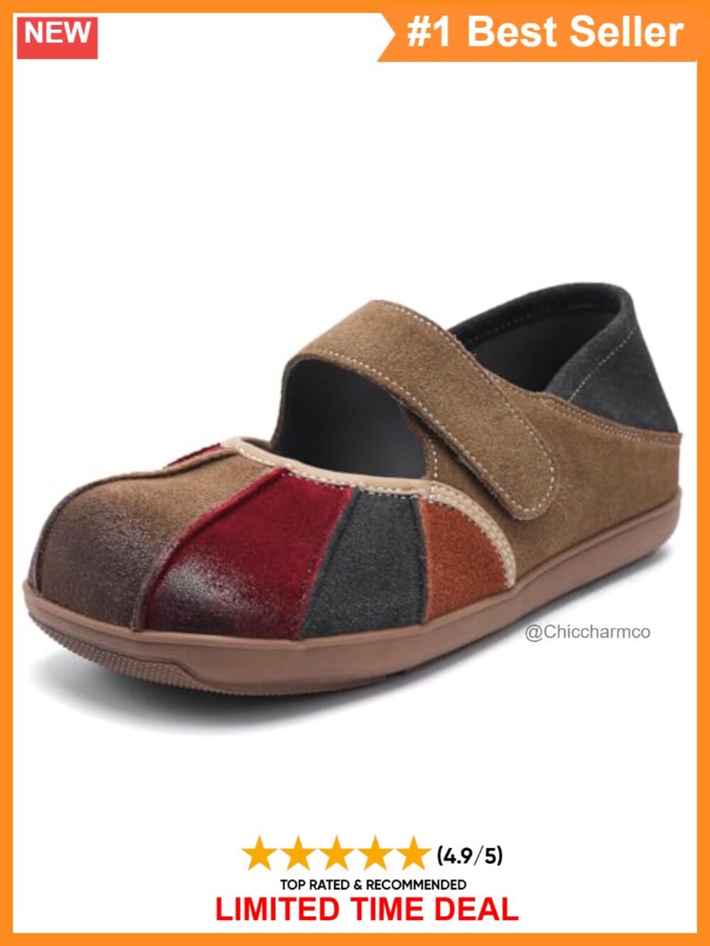 Suede Loafers Slip On Multi Color Stitching Leather Flats